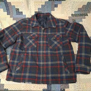 NY Classics Mens L Reversible Plaid Wool Blend Silk Full Zip Jacket Blue